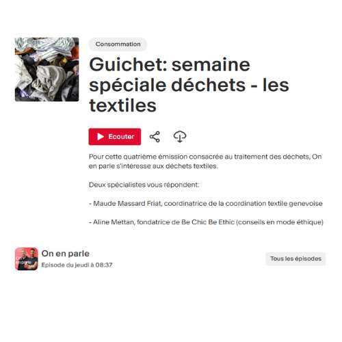 Emission "On en parle" produite par la rts et consacrée aux déchets textiles. Aline Mettan et Maude Massard Friart répondent aux questions des auditeurs.
