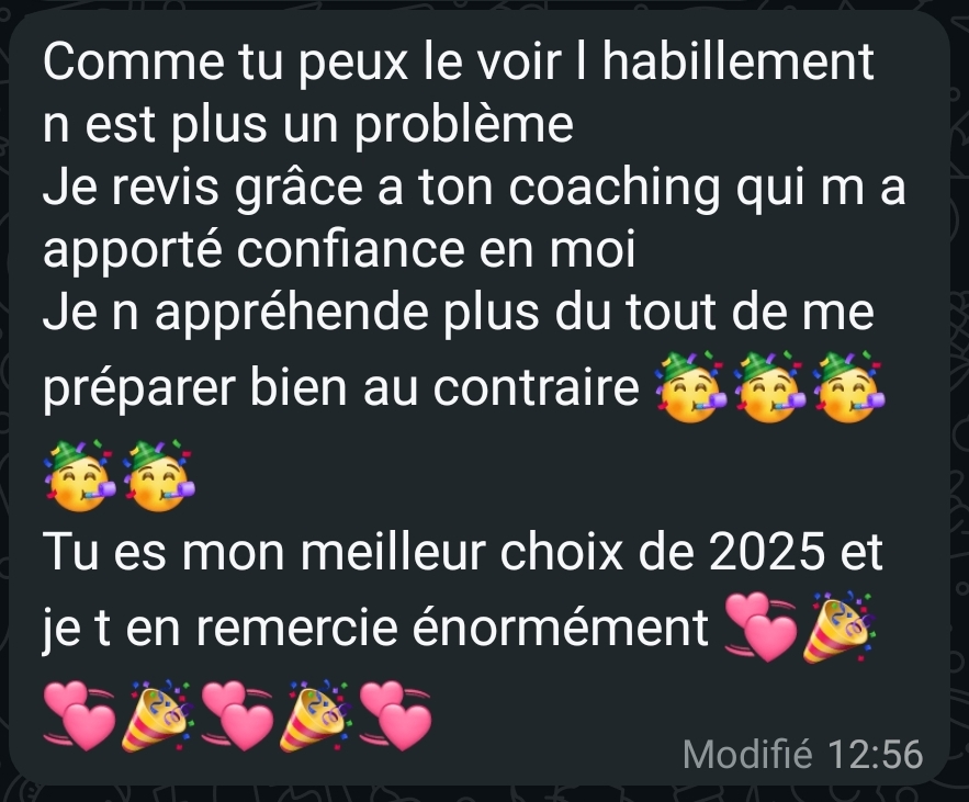 Il s'agit de l'avis d'une cliente accompagnée en conseil en image en été 2025 par Aline de Be chic be ethic